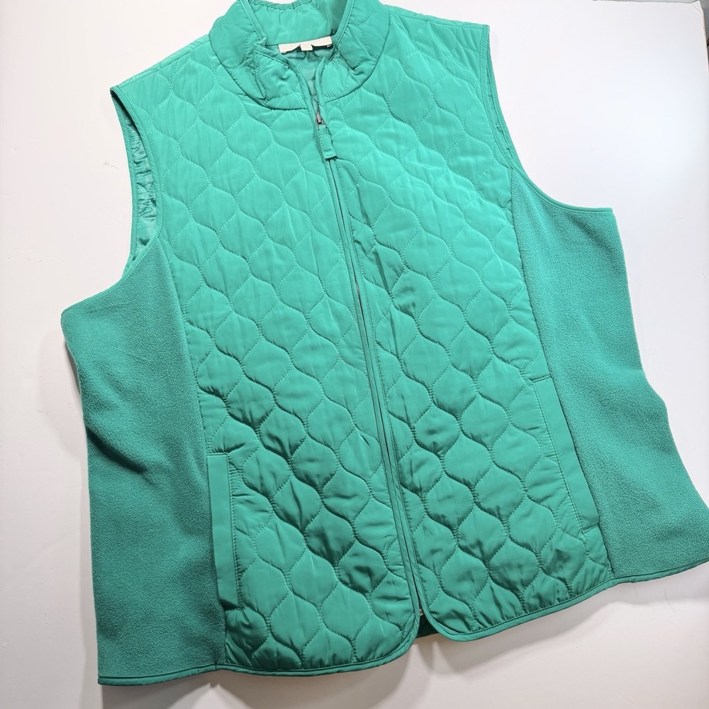 Talbots Green Quilted Vest XL Full Zip Classic